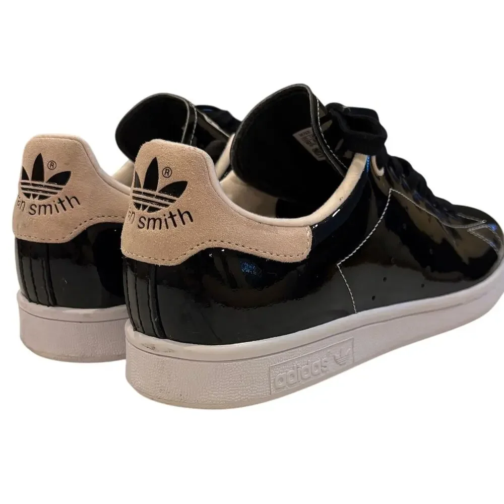 Adidas Stan Smith Shiny Shoes Sneakers FW2299 Black Pink Glam Womens Size 10